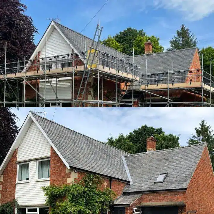 Slate roof repair London team inspecting a period property roof